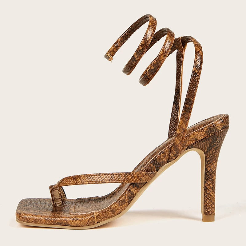 Nia Brown Snake Heel